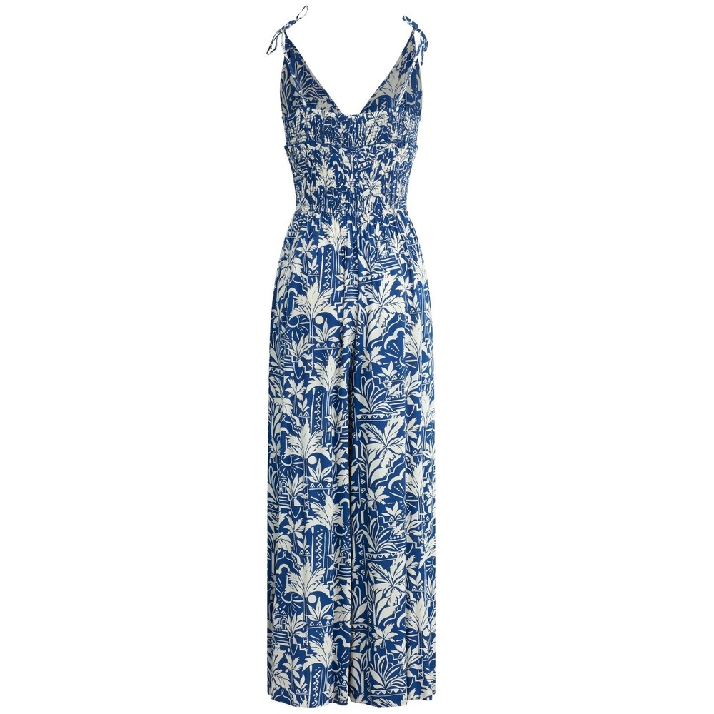 Patrons of Peace Jumpsuit Women S Blue Floral Smocked Wide Leg